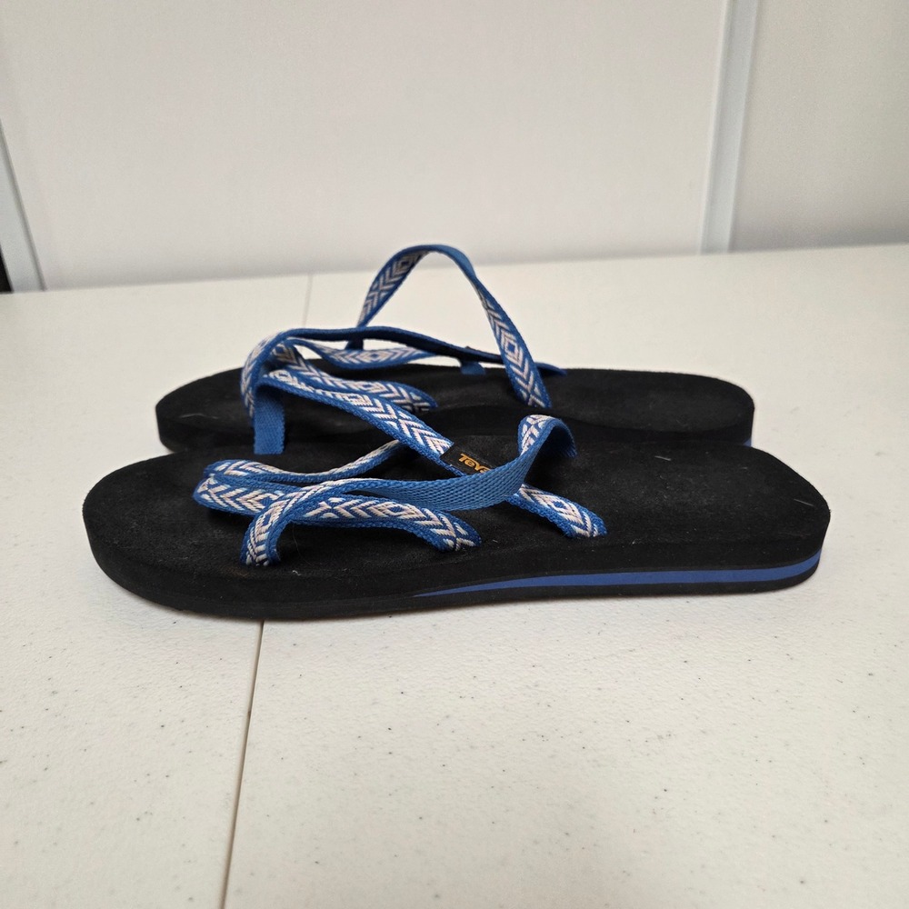 Teva Mush II Womens Size 9 Black Blue Geometric Strap Flip Flop Sandals 6848